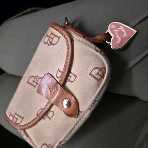 Dooney & Bourke Pink Logo Canvas Coin Pouch with Heart Charm